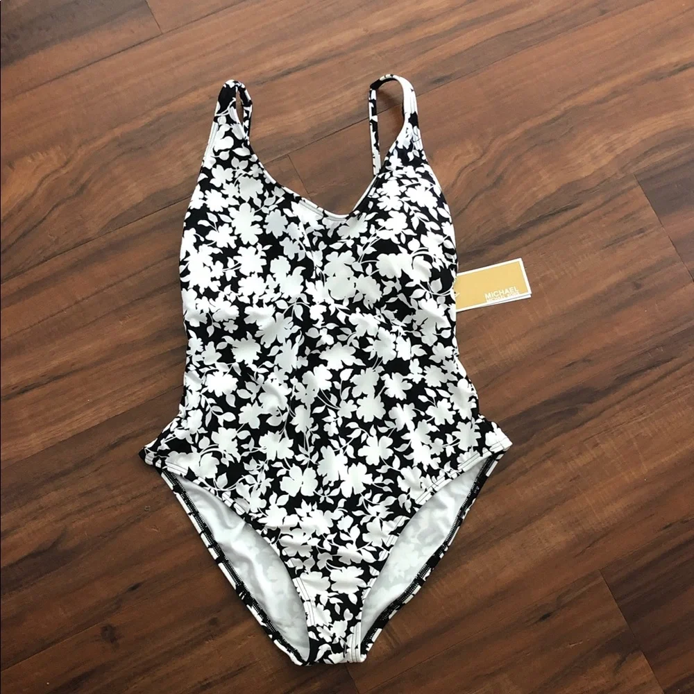 New MICHAEL Michael Kors Lace Back One Piece Swimsuit - Monotone Floral